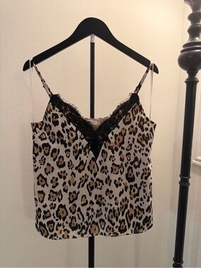 Socialite Leopard Print Slip with Black Lace Trim MEDIUM